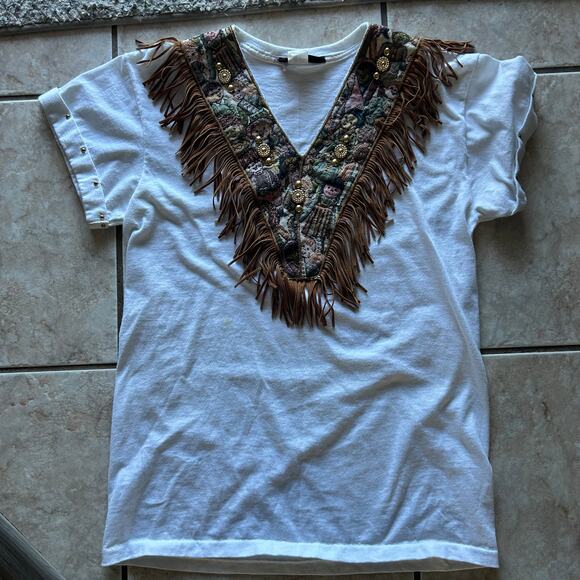 Vintage First Element Western Fringe T Shirt Tapestry Bib - Picture 2 of 5